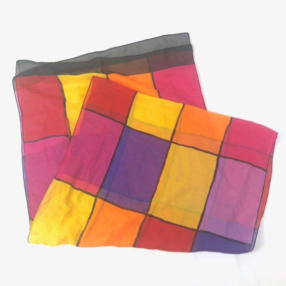 Vintage Sheer Color Block Sheer Accent Scarf